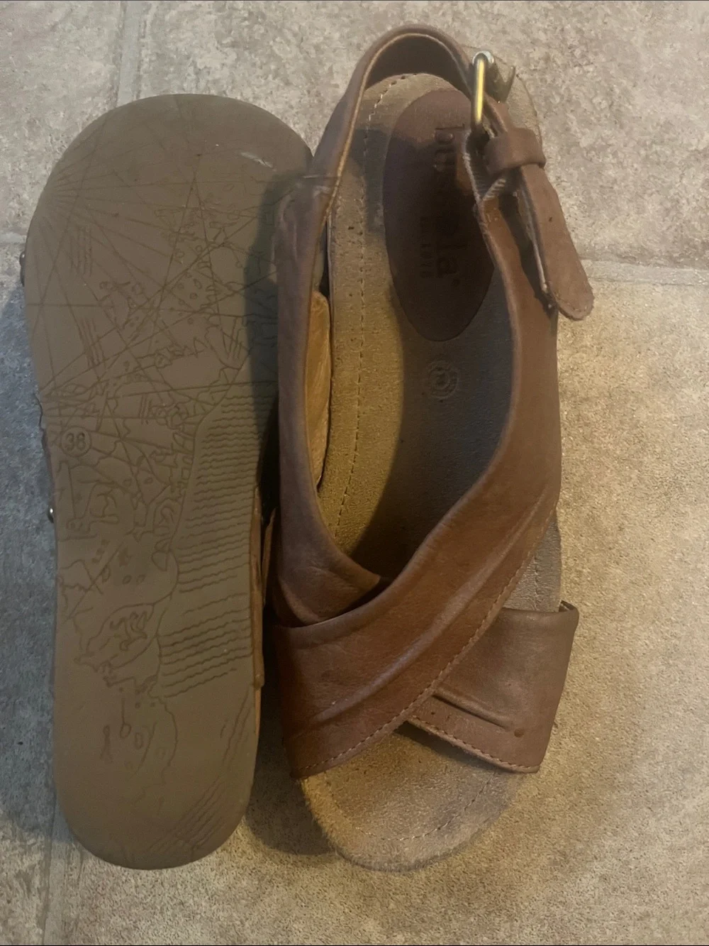 bussola Brown Leather Cross-Strap Slingback Wedge Sandals Studded